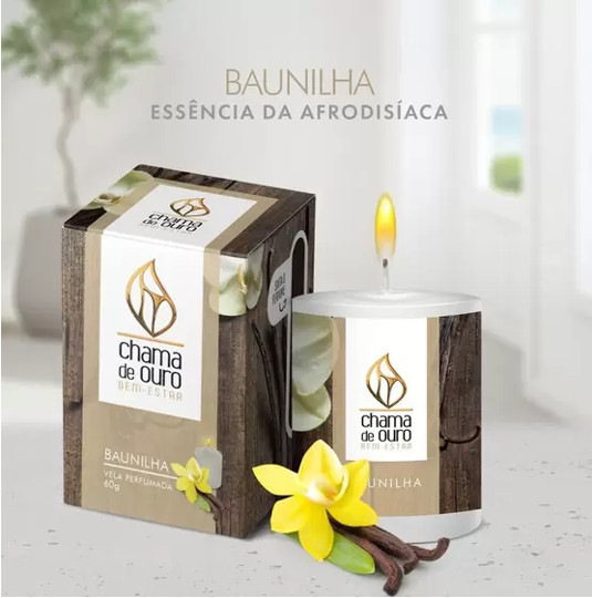 Imagem de VELA PERFUMADA 60G BAUNILHA - Unid. CHAMA DE OURO.