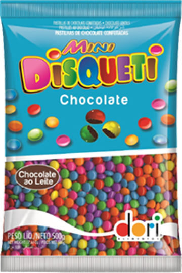 Imagem de MINI PASTILHA DISQUETI CHOCOLATE COLORIDO 500G - 01 UNIDADE