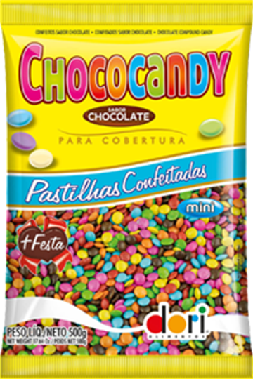 Imagem de PASTILHAS CONFEITADAS SABOR CHOCOLATE CHOCOCANDY COLORIDO 500G - 01 UNIDADE