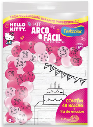 Imagem de KIT ARCO FÁCIL DE BALÕES HELLO KITTY ROSA C/48 BALÕES+1FITA - 01 UNIDADE