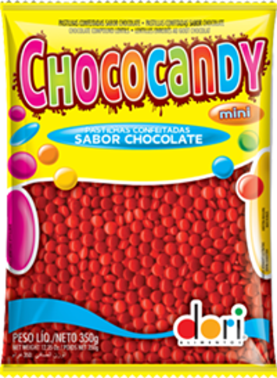 Imagem de PASTILHA CONFEITADA SABOR CHOCOLATE CHOCOCANDY VERMELHO 350G - 01 UNIDADE