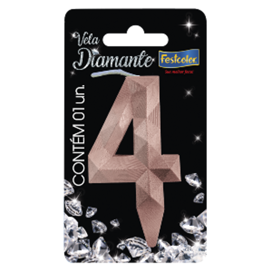 Imagem de VELA DIAMANTE ROSE GOLD N° 4 - 01 UNIDADE