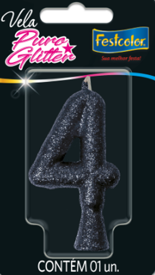 Imagem de VELA PURO GLITTER PRETA N° 4 - 01 UNIDADE