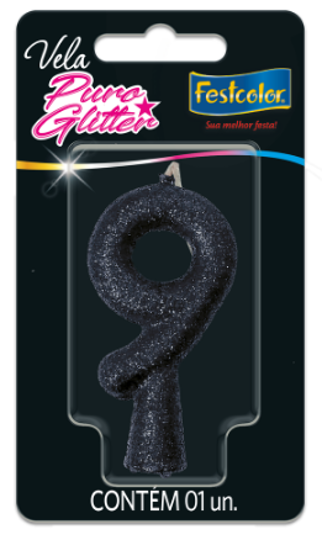 Imagem de VELA PURO GLITTER PRETA Nº 9 - 01 UNIDADE