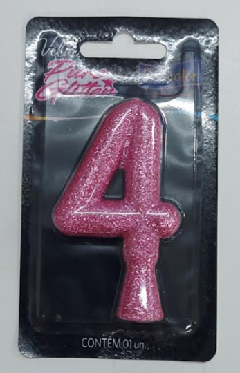 Imagem de VELA PURO GLITTER ROSA N°4 - 01 UNIDADE